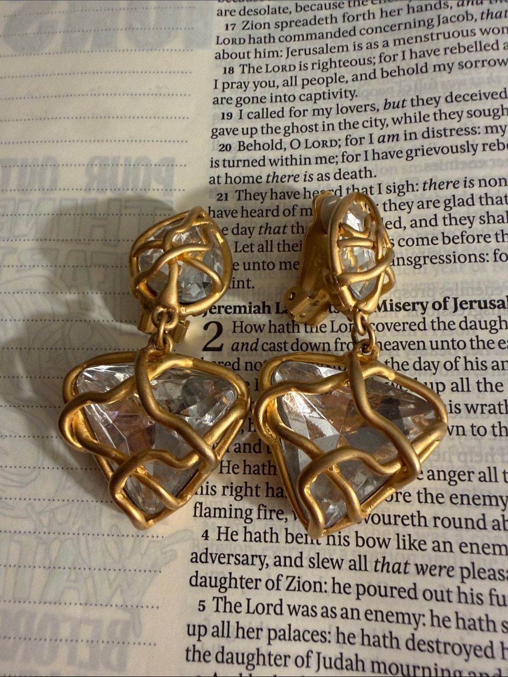 Gold-Tone Clear Crystal Drop Earrings with Organic Wire Frame - Women Jewelry